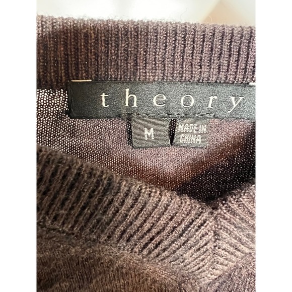Theory women's V-Neck Long Sleeve Silk Cashmere Sweater Brown Size Medium - Picture 3 of 4